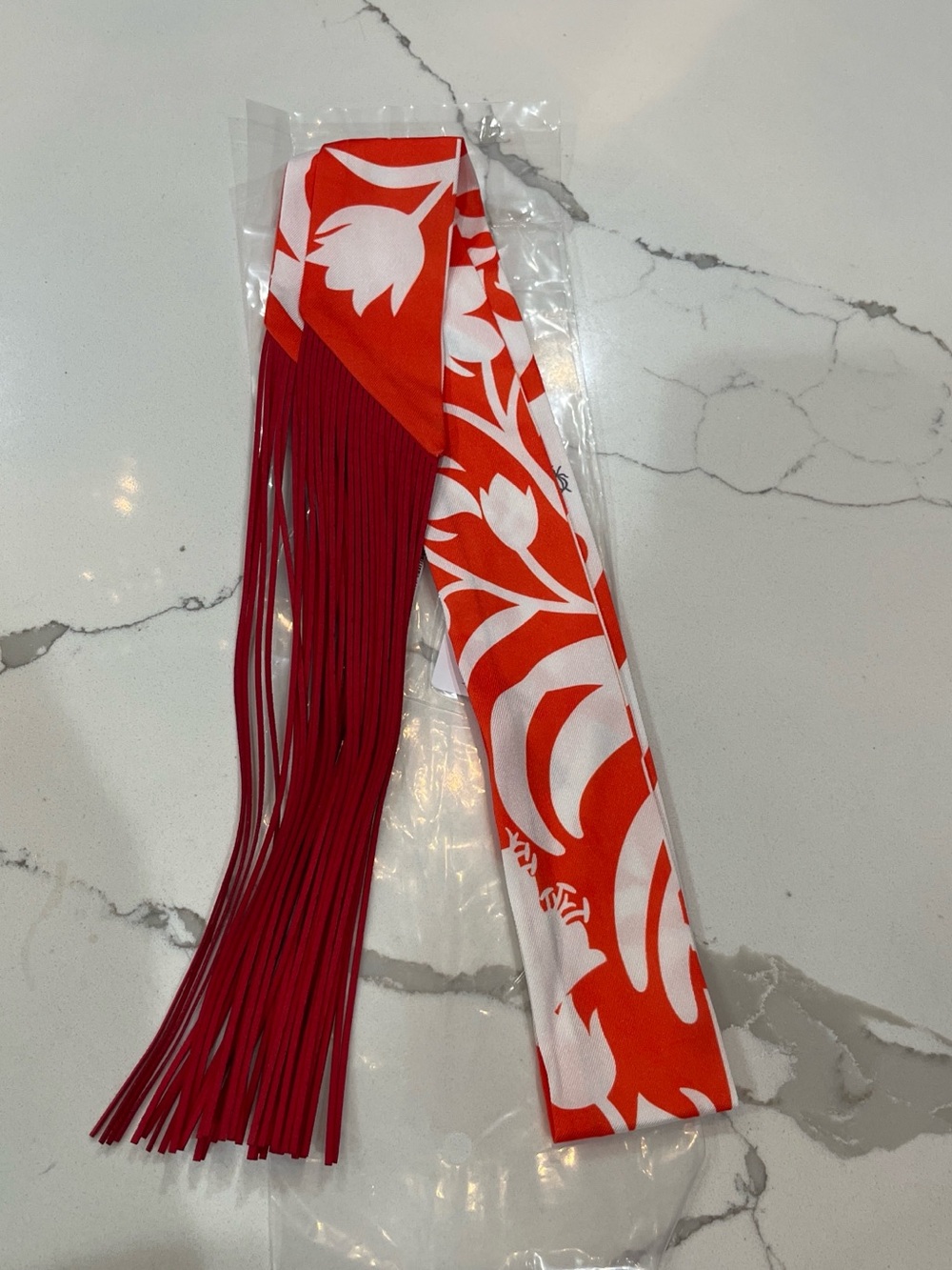 Silk Fringe twilly in orange and White
